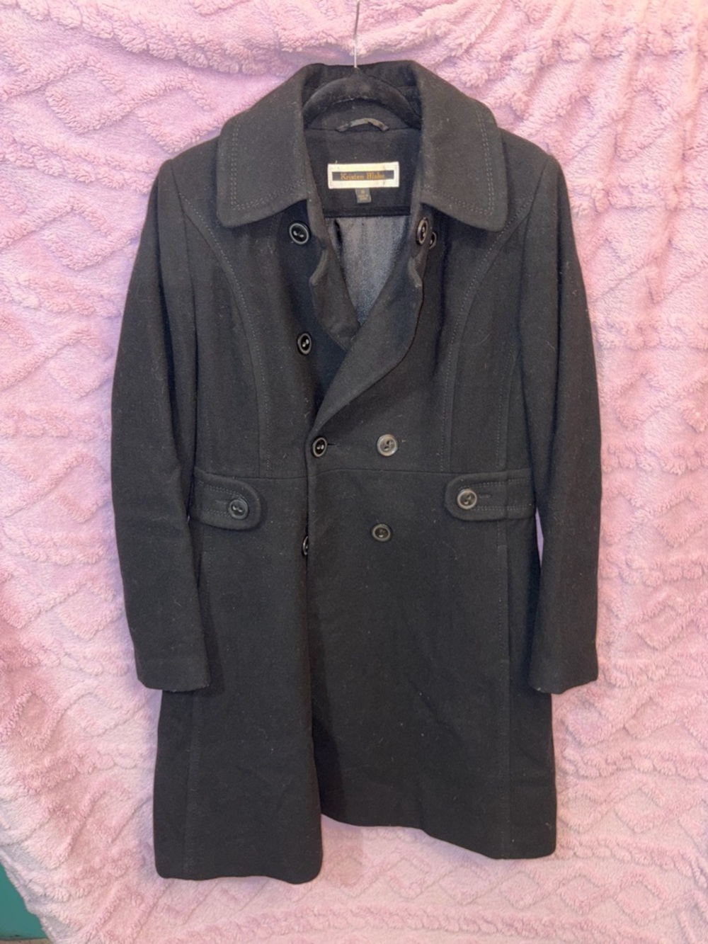 Kristen Blake Black Double-Breasted Wool Pea Coat